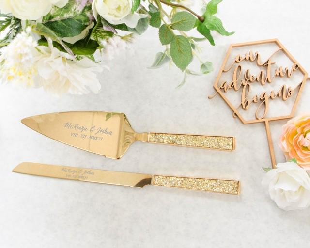 Personalized Kate Spade Simply Sparkling Gold Wedding Cake Knife And