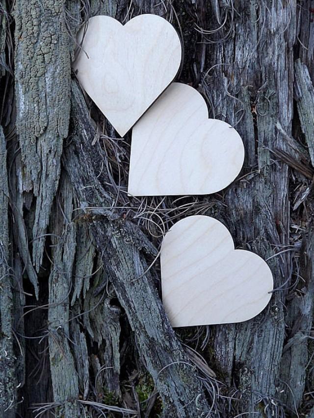 100 Wooden Hearts, Unfinished Wood Hearts, Wedding Decoration, Natural