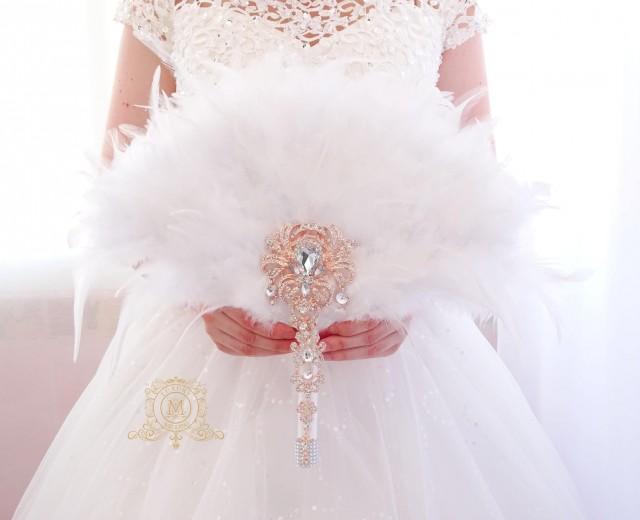 Ivory Ostrich feather bouquet Feather Fan wedding bouquet