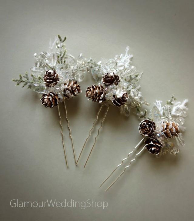 Pine Cone Hair Pins Winter Wedding Bridal Woodland Pine Cone Hair Pins Winter Wedding Bridal Woodland Accessory Comb 12 99 Usd 2804116 Weddbook