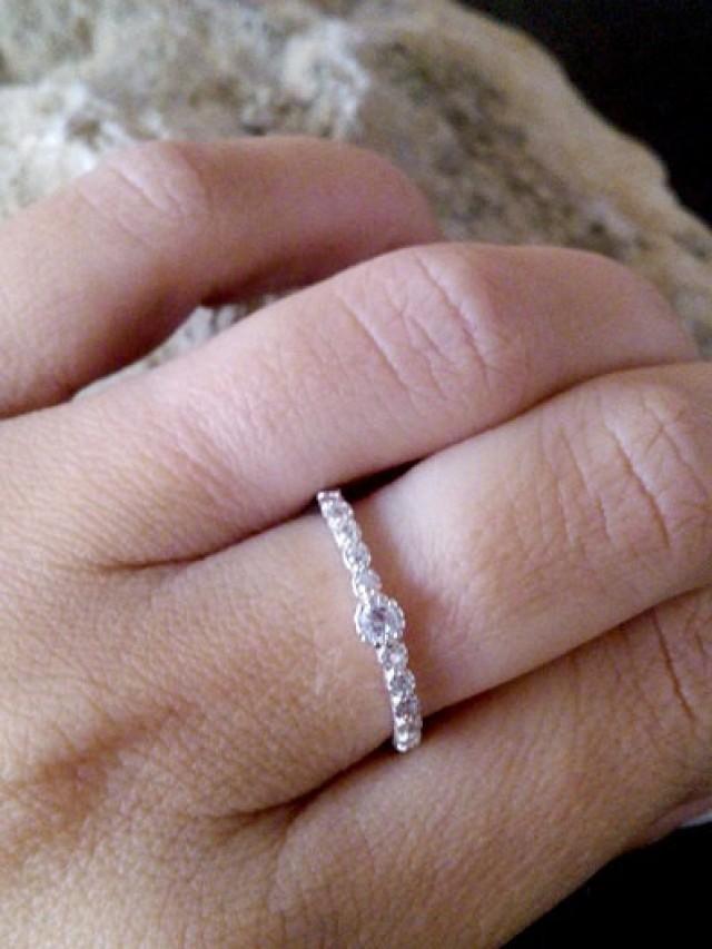 SALE!Slim Engagement Ring,Brilliant Ring,Silver Promise Ring,Thin Band