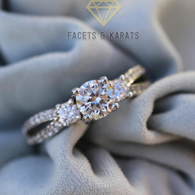 Past Present Future Three Stone Engagement Ring, Bridal Ring, Wedding