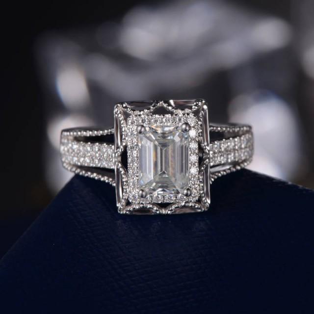 Art Deco Antique Engagement Ring Forever One Moissanite White Gold