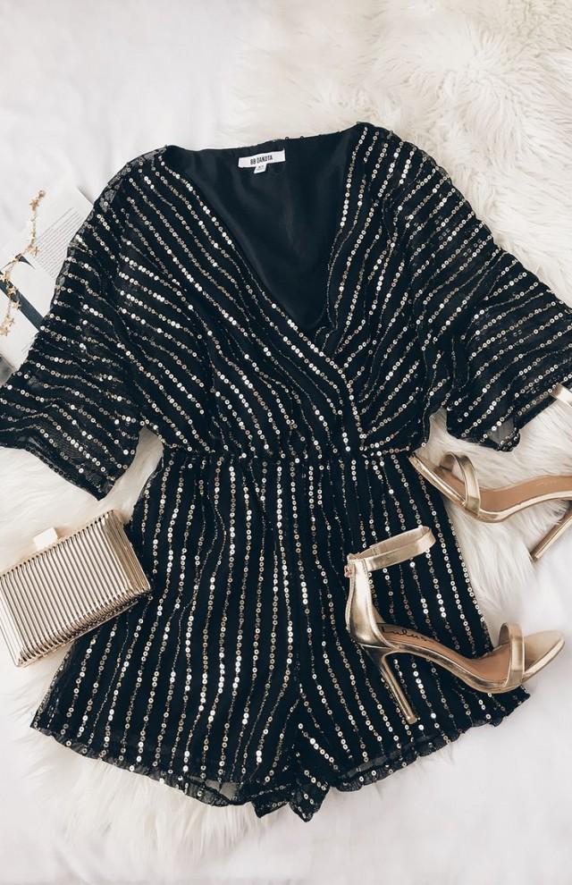 black and gold sequin romper