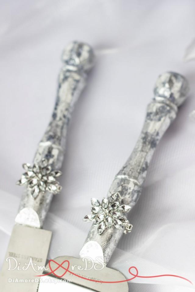 Crystal And Silver Cake Server, Personalized Lace Server And Knife