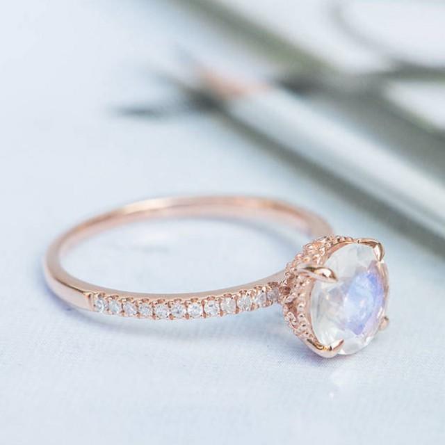 Moonstone Ring Anniversary Promise Ring Antique Oval cut Bridal ring Art deco Halo Ring Vintage Moonstone Engagement Ring