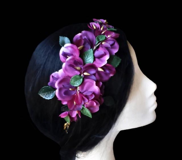 Flower Comb Bridal Comb Wedding Comb Purple Flower Comb Orchid Comb Flower Headpiece 1239