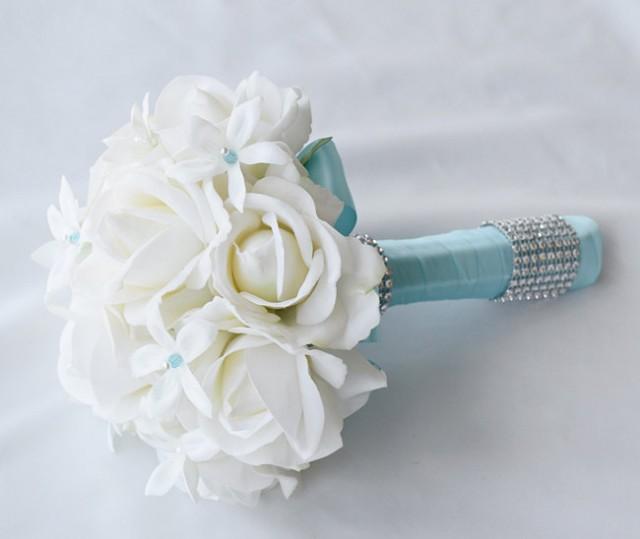 Spectacular Ivory White Jewel Wedding Bouquet Pin Crystal Jewel Bride
