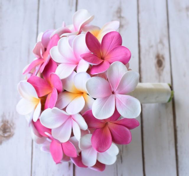 Wedding Fuchsia Pink Natural Touch Plumerias Silk Flower Bride Bouquet 2810529 Weddbook