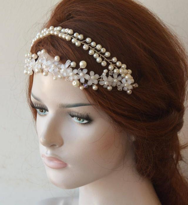 Wedding Headband Pearl Headpiece Wedding Hair Accessories Bridal Headband Pearl Double