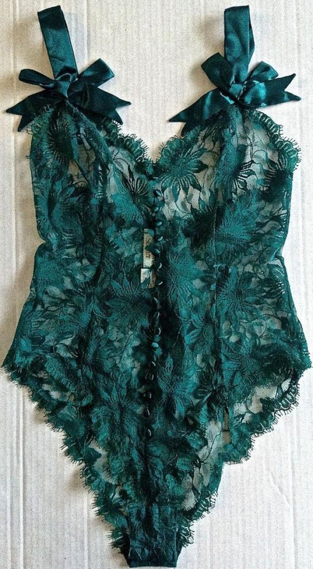 Victorias Secret Sheer Lace Satin Teddy Lingerie Bodysuit Zipper Back