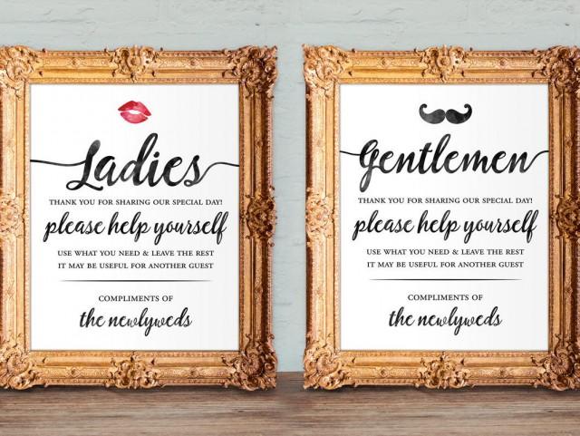 Wedding Bathroom Basket Signs Womens And Mens