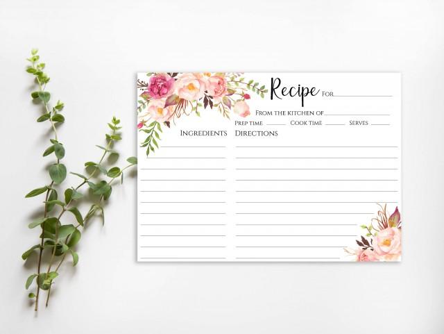 Bridal Shower Recipe Card Sign Template Floral Recipe Cards 5x7 Instant