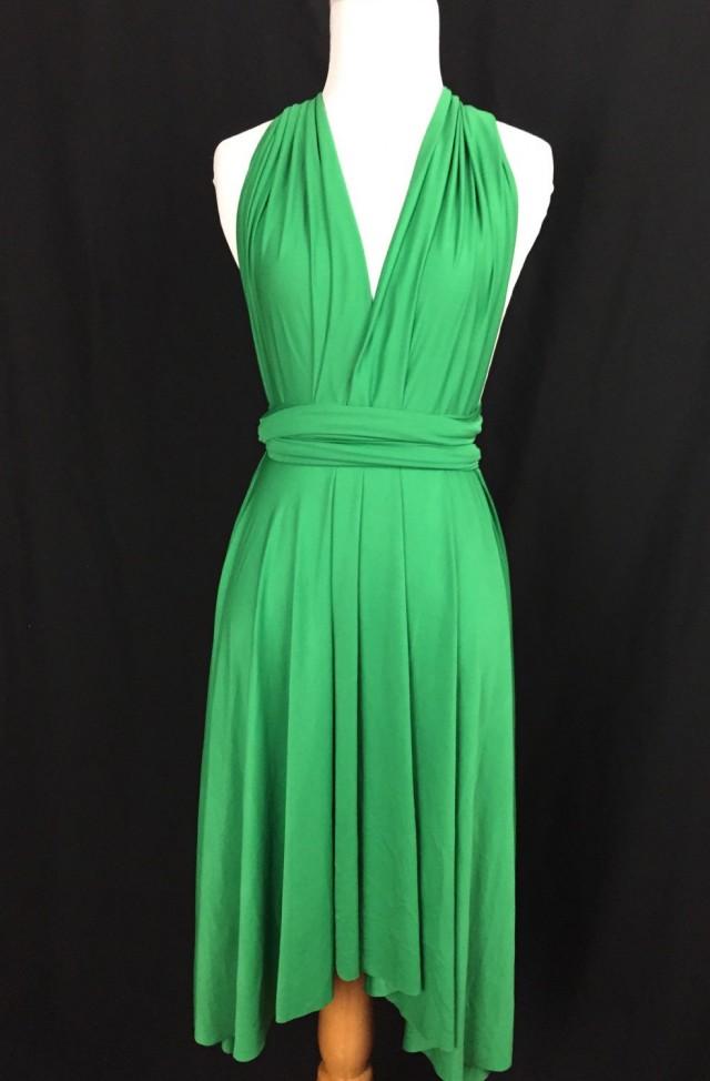 Green Dress，Bridesmaid Dress , Infinity Dress,Knee Length Wrap Convertible Dress.Party DressA31