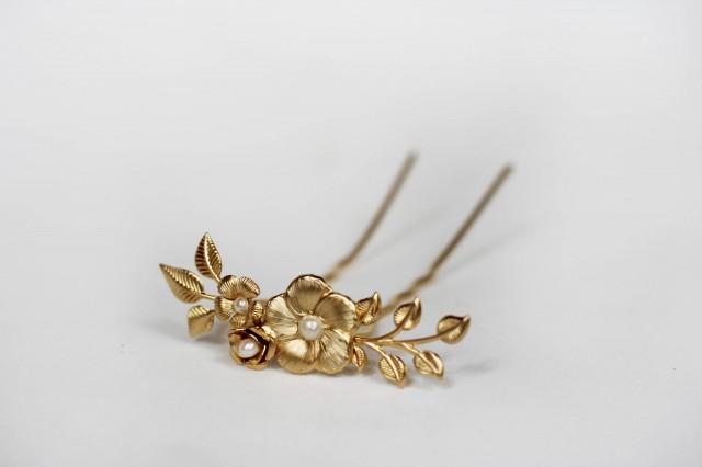Blooming Flower Bun Stick Updo Stick Gold Flower Hair Pin Gold