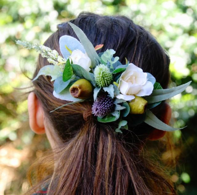 Silk Flower Hair Comb. Roses, Thistle Flower, Gumnuts, Eucalyptus, Wildflowers. Hair Flowers For