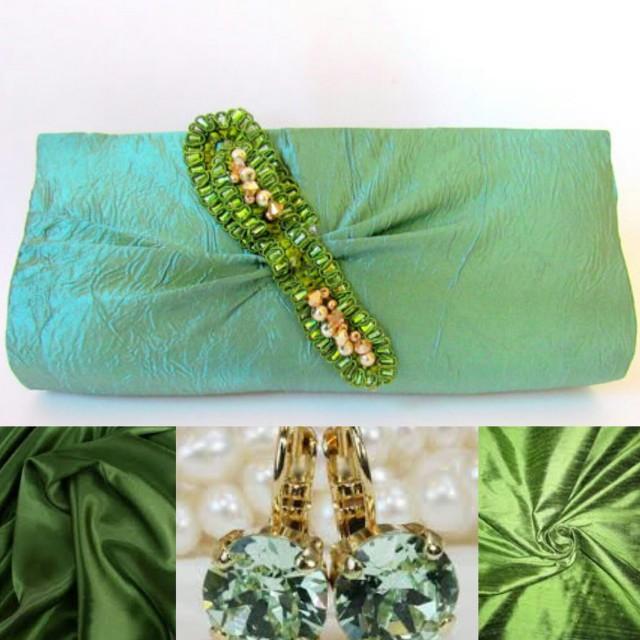 Slim Mint Green Classy Beaded Clutch Purse, Green Designer Clutch