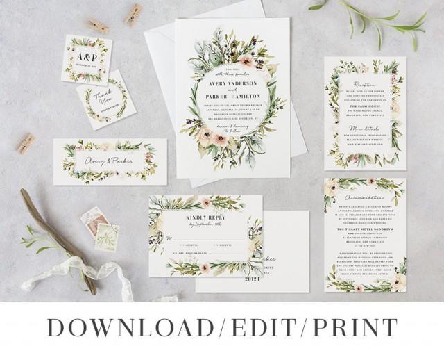 Wedding Invitation Template Printable Wedding Set Instant
