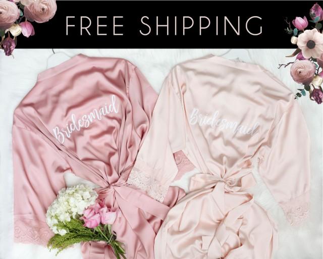 Dusty Pink & Blush Lace Robe (or Mix And Match Colors), Bridesmaid