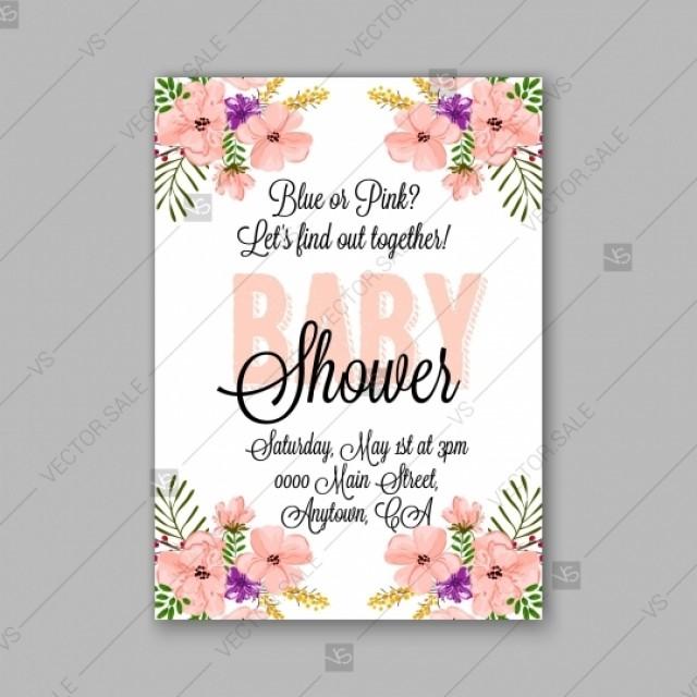 Anemone Baby Shower Floral Invitation Watercolor Luau Aloha Wreath