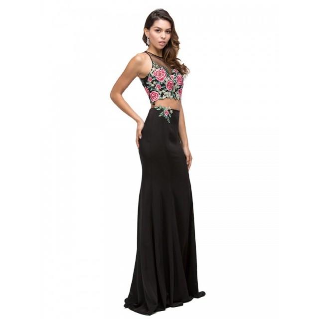 embroidered two piece prom dress