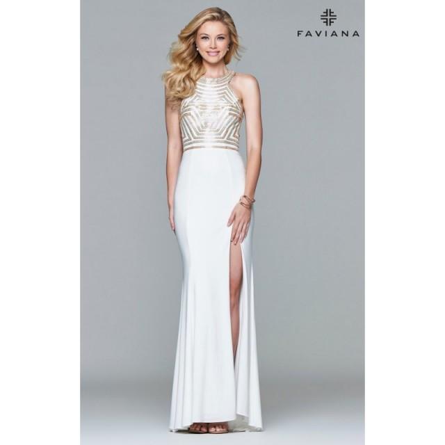 Ivory Faviana 7924 Sleeveless High Slit Jersey Knit Open Back Dress