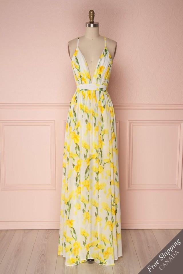 grey dress with yellow flowers