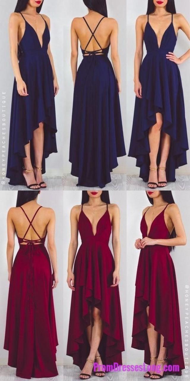 Prom Dress, Long Chiffon Prom Dress, Navy Blue Prom Dress, Red Prom