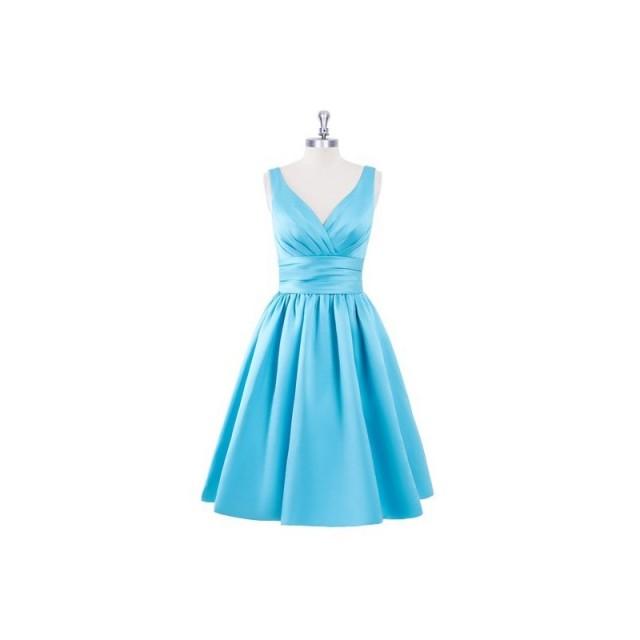 Pool Azazie Alexandra V Neck Back Zip Satin Knee Length Dress