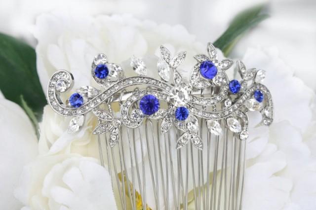 Navy Blue Crystal Bridal Hair Comb - wide 11