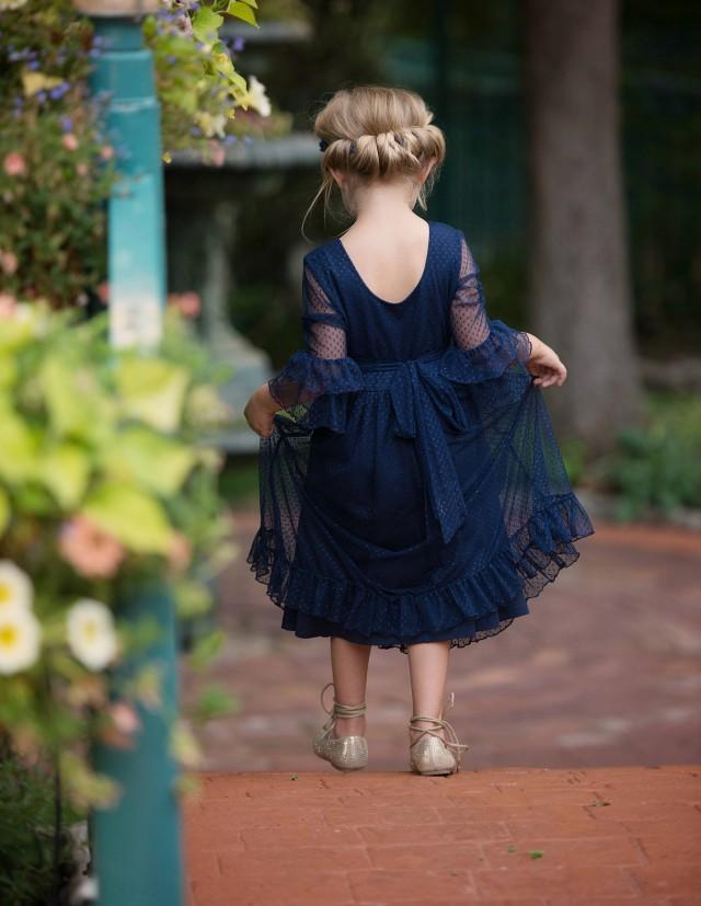 white dress with navy blue flowers