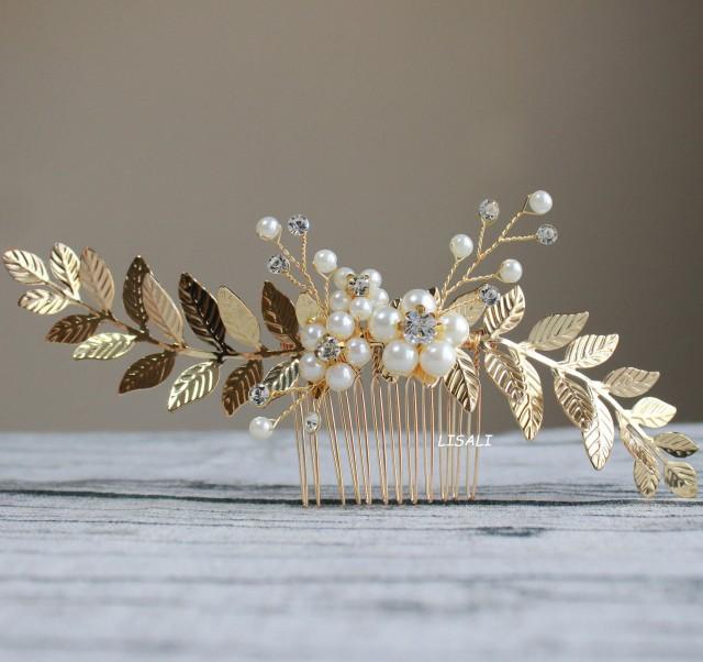 LISALI Gold Leaf Hair Comb, Bridal Hair Comb, Wedding Hair Comb, Gold