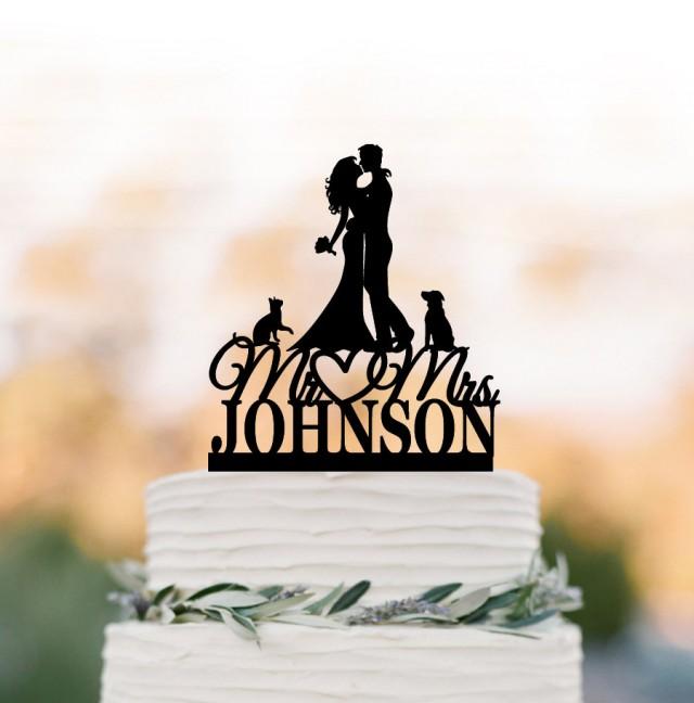 Personalized Wedding Cake Topper Mr And Mrs, Cake Toppers With Dog