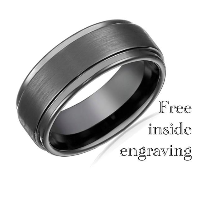 Mens Wedding Band Black Wedding Ring Tungsten Ring Engagement Ring