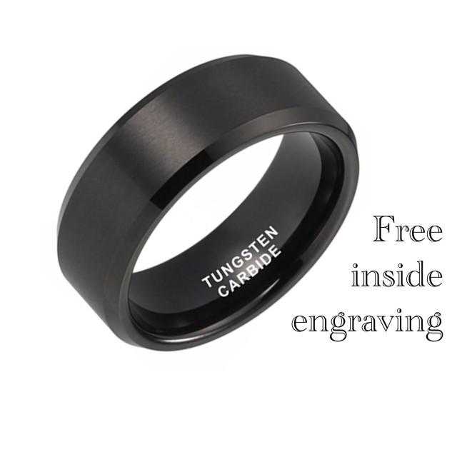 Black Beveled Tungsten Ring Wedding Band Tungsten Carbide Mens