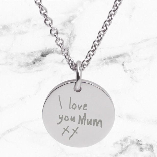 Engraved SILVER Pendant Necklace For Mum With A A Handwritten Note