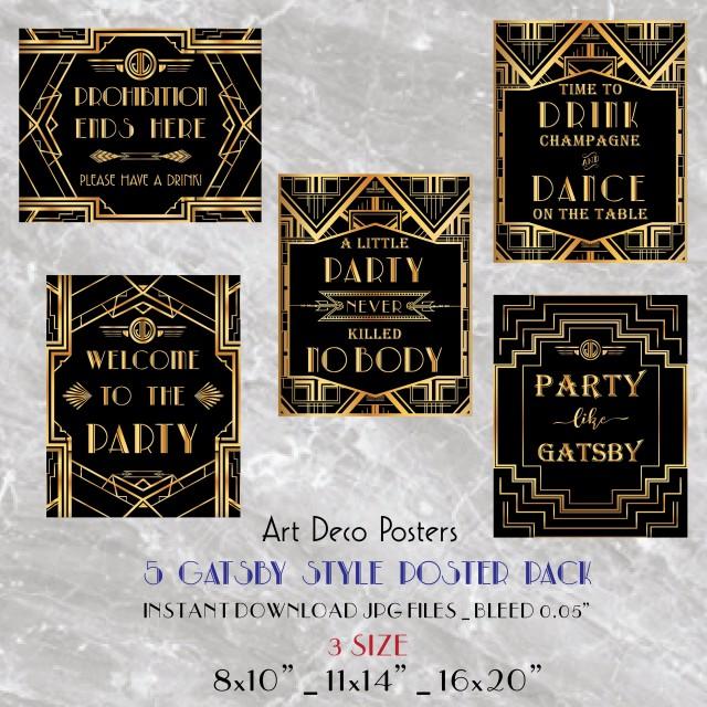 Printable Gatsby 5 Poster Pack Printable Wedding & Birthday Party Art