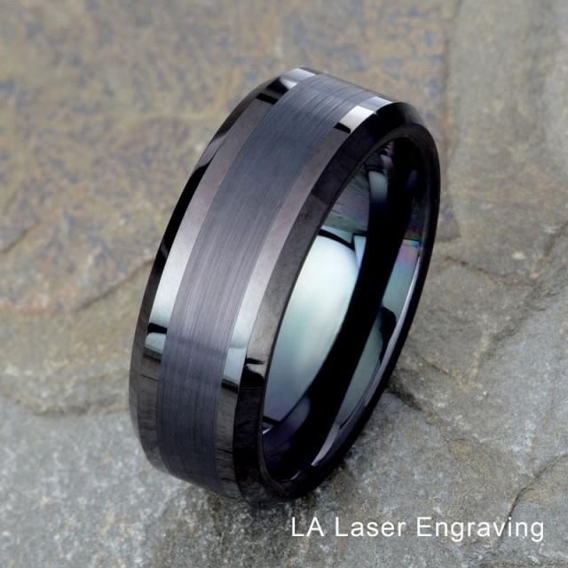 Black Brushed Tungsten Wedding Band, Mens Tungsten Ring, 8mm Mens Ring