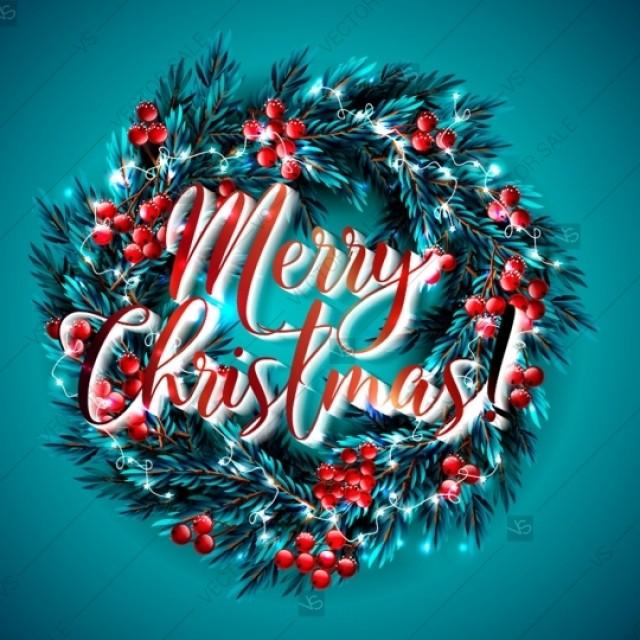 Merry Christmas Winter Holiday Vector 3d Wreath Of Fir Pine Berry