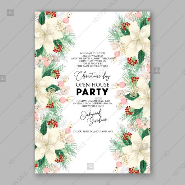 Merry Christmas Party Invitation Wreath White Poinsettia Fir Red Briar merry-christmas-party-invitation-wreath-white-poinsettia-fir-red-briar
