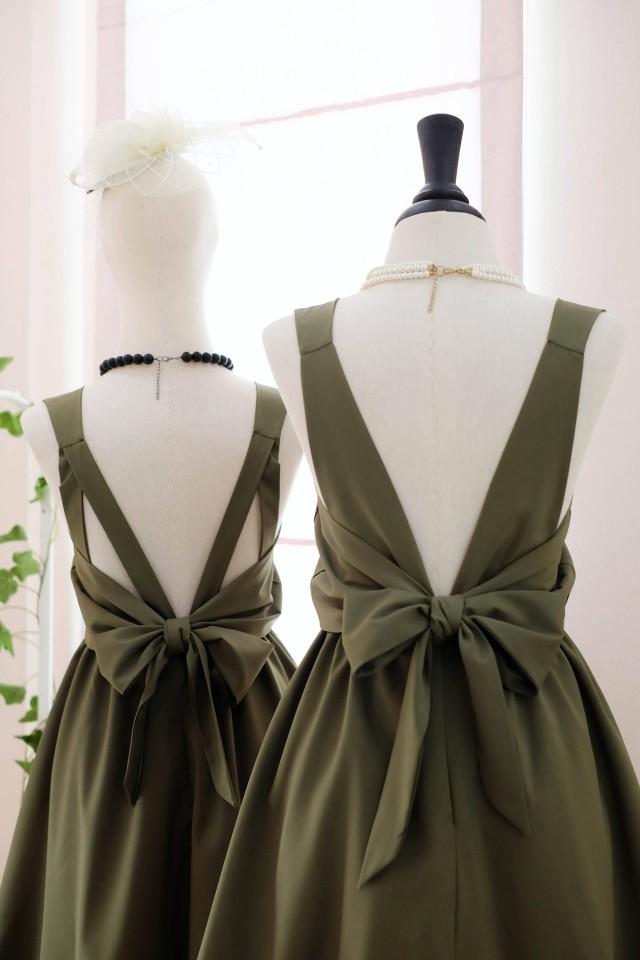 olive green backless dress