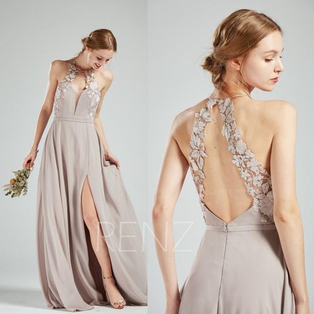 taupe maxi bridesmaid dress