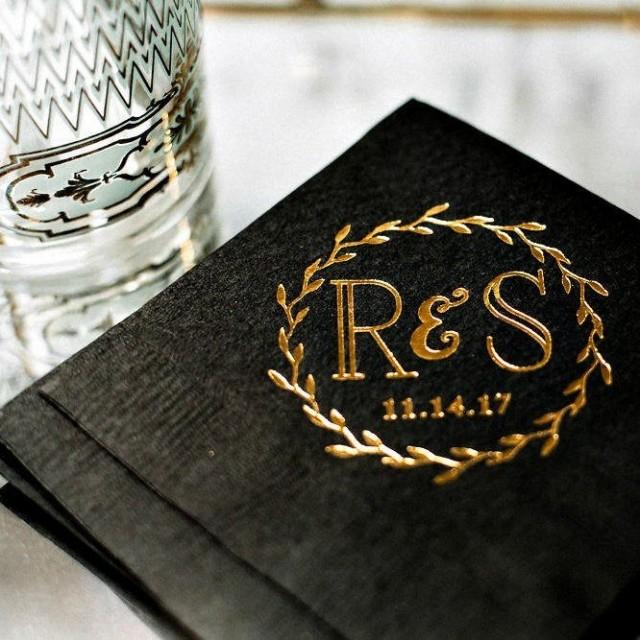Napkins, Wedding Napkins, Gold Foil, Napkin, Anniversary Napkins