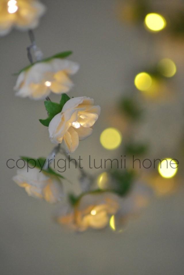 Antique Cream Rose Flower Fairy String Warm White Led Lights