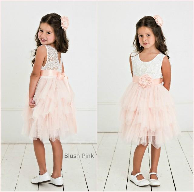 Blush Pink Flower Girl Dress, Rustic Lace Flower Girl Dress,Baby Dress