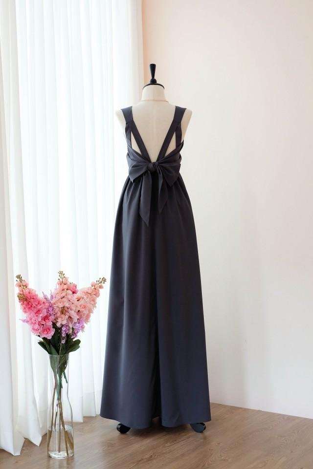 Charcoal Gray Dress Long Bridesmaid Dress Wedding Dress Long Prom Dress