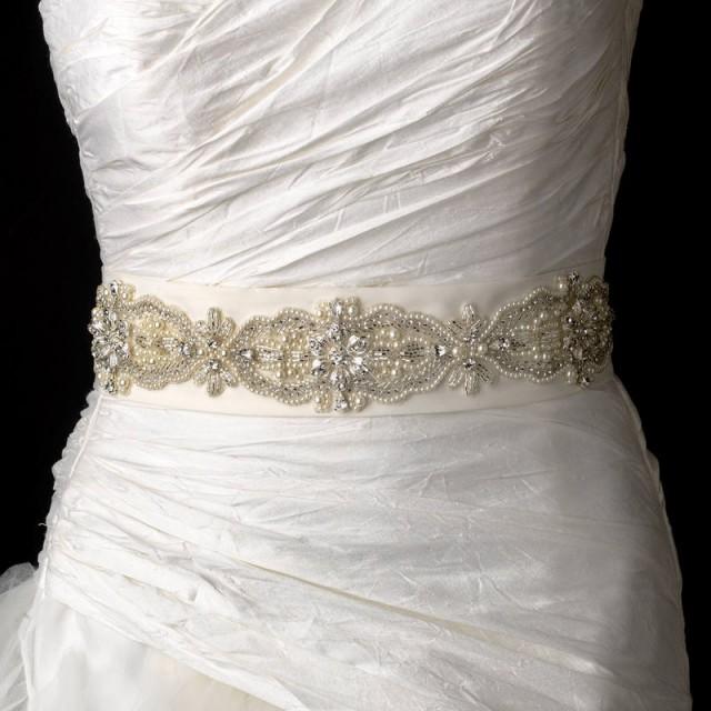 Faux Pearl Rhinestone & Bugle Beaded Wedding Sash Bridal Belt 2889058