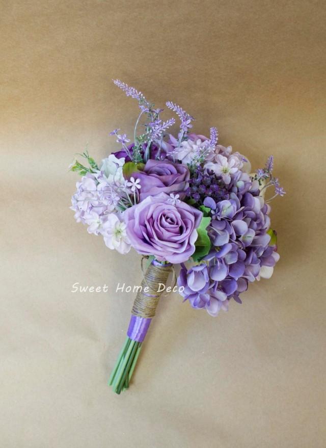 Silk Mixed Floral Rustic Wedding Bouquet In Lavender