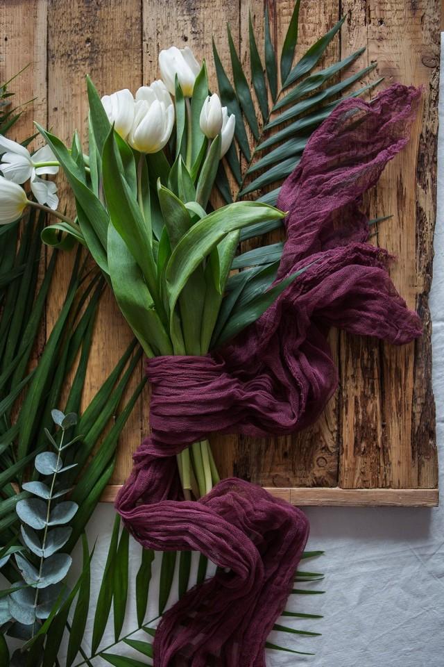 Wine Gauze Bridal Bouquet Wrap, Rustic Brides Bouquet, Gauze Runner