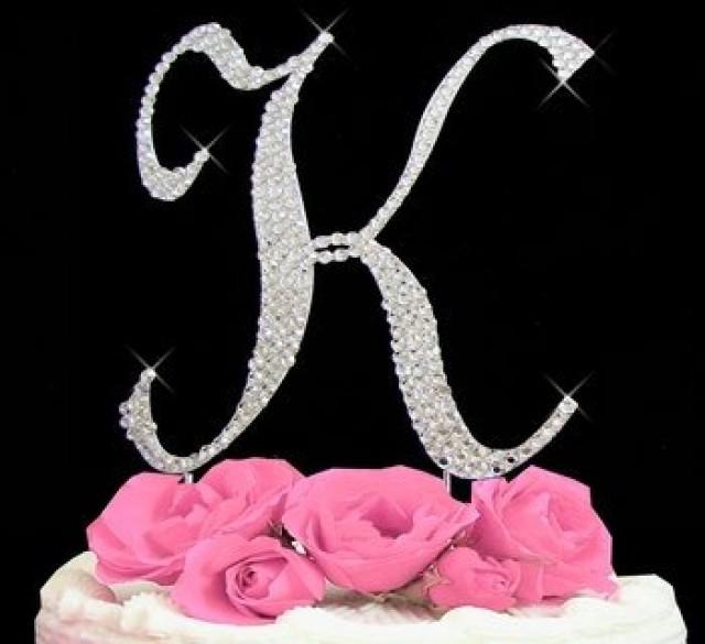 Large Rhinestone Crystal Monogram Letter “K”  Wedding Cake Topper  5" inch high 